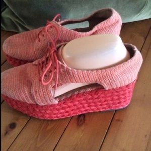 Jeffrey Campbell lace up platform raffia shoes